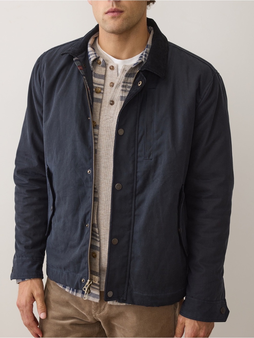 Marine Layer Navy Blue Field Jacket with Corduroy Trim - Picture 3 of 15